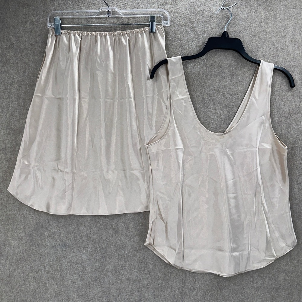 Orvis Satin Lingerie Slip Dress Sleep Set LG Champagne Beige Camisole Slip Skirt